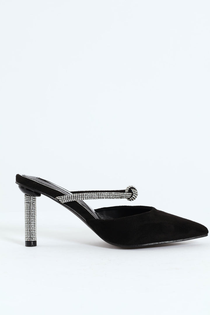 Diamante Strap Pointy Heel - Black