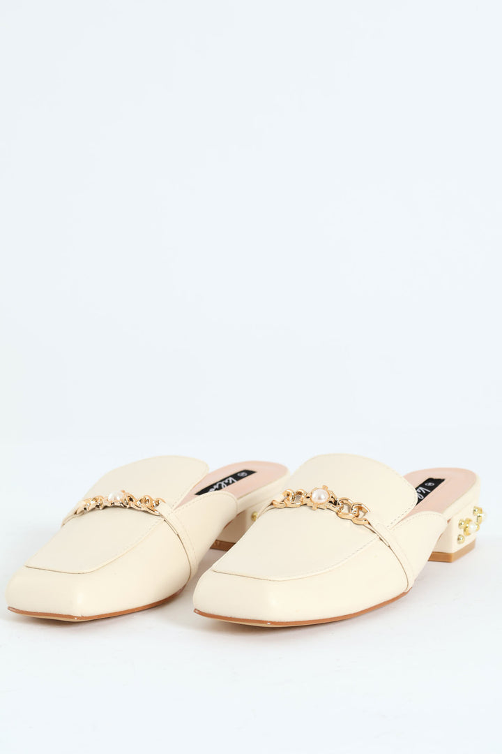 Push In Loafer With Heel Embellishments - Cream