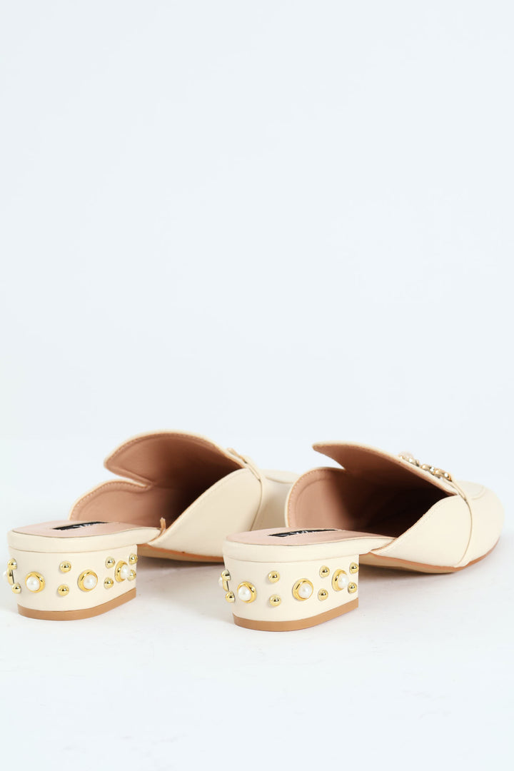 Push In Loafer With Heel Embellishments - Cream