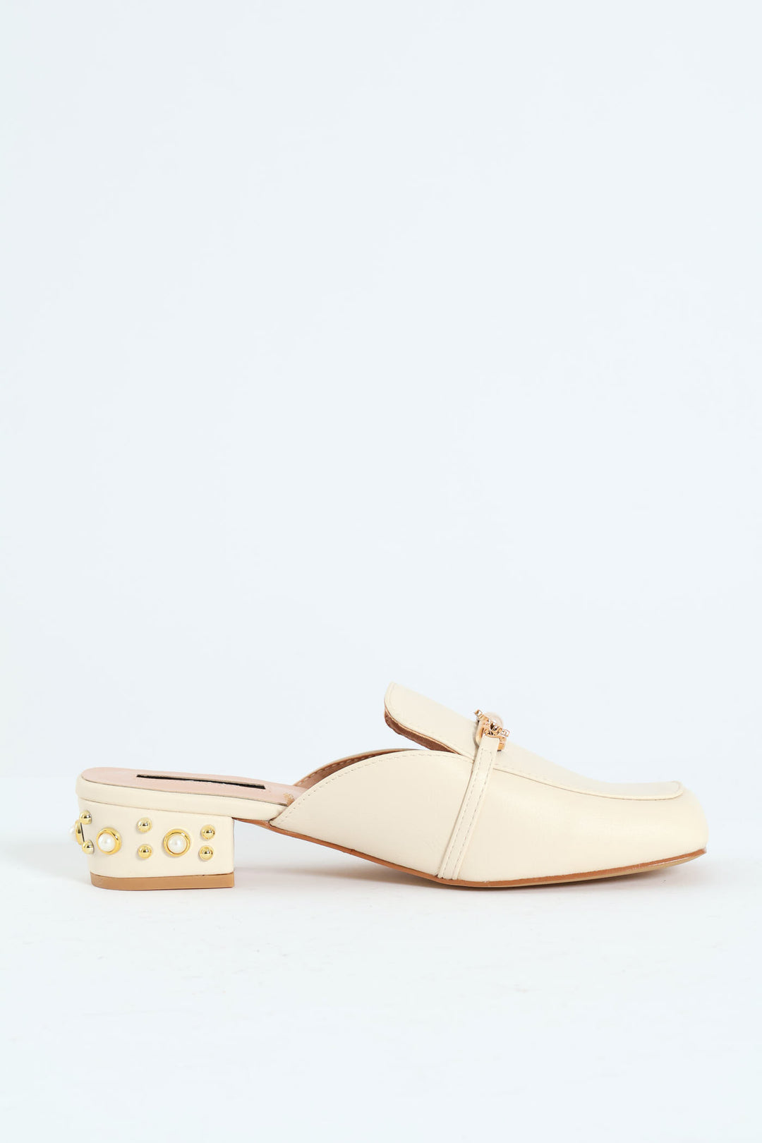 Push In Loafer With Heel Embellishments - Cream