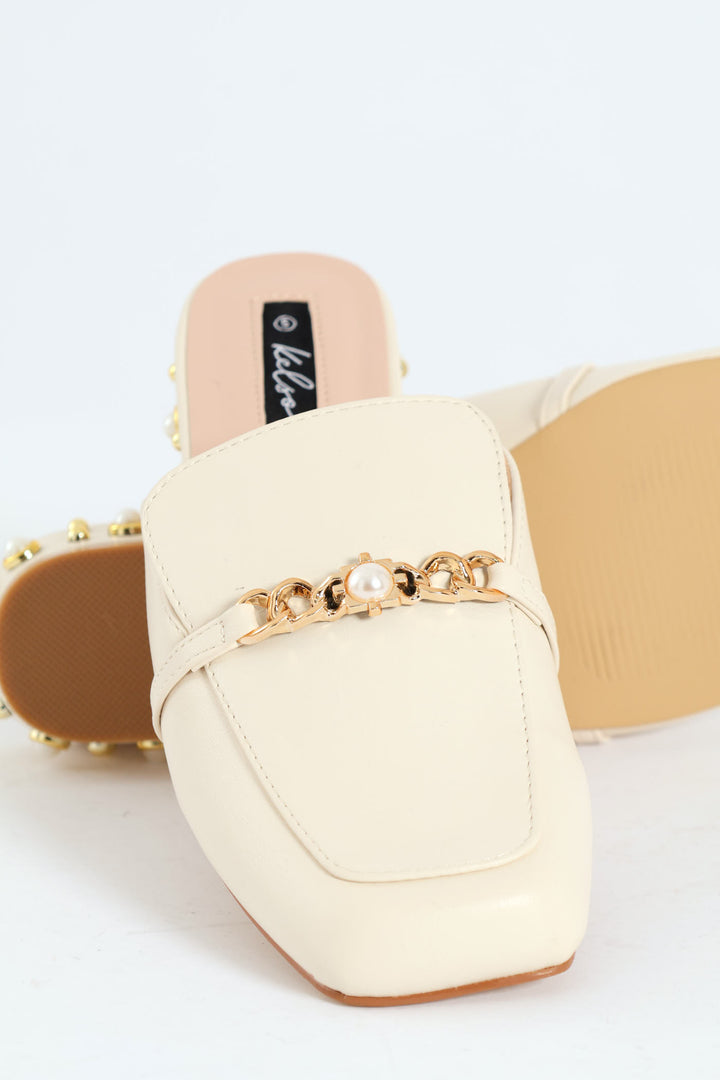 Push In Loafer With Heel Embellishments - Cream