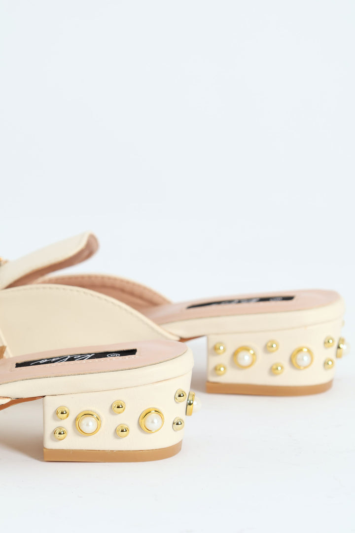 Push In Loafer With Heel Embellishments - Cream