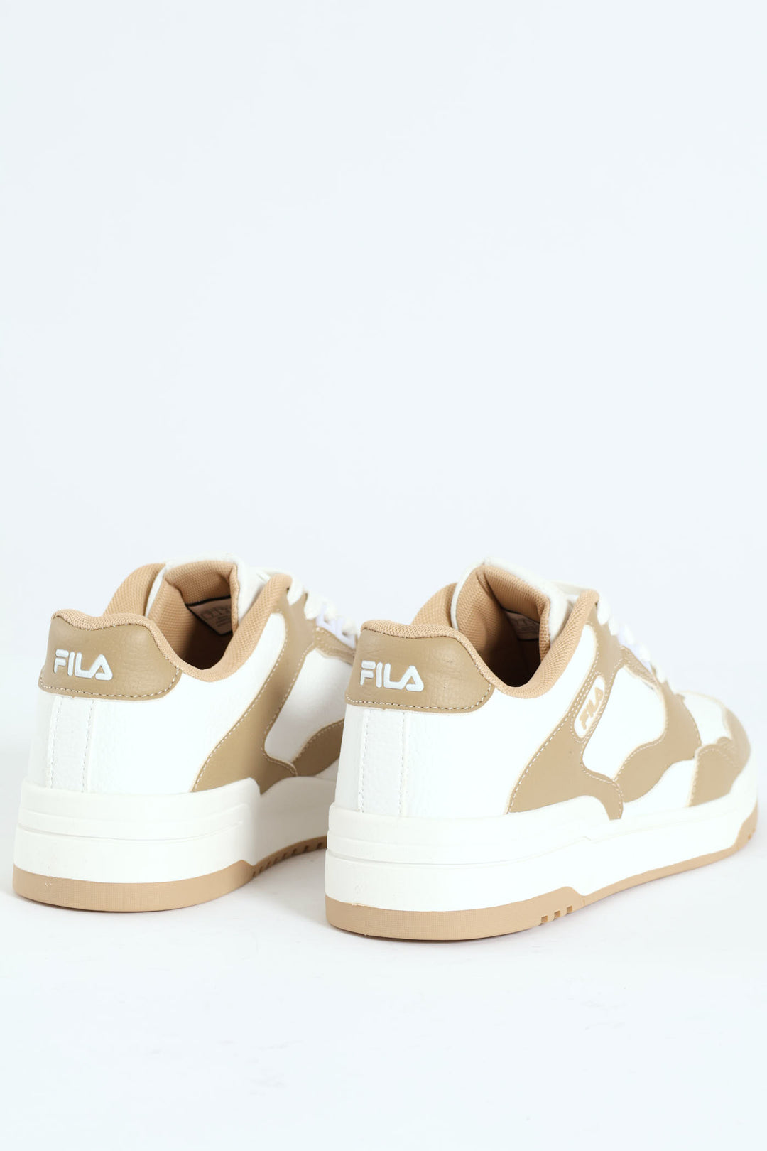 Lucas Panelled Lace Up Court Sneaker - Beige/White