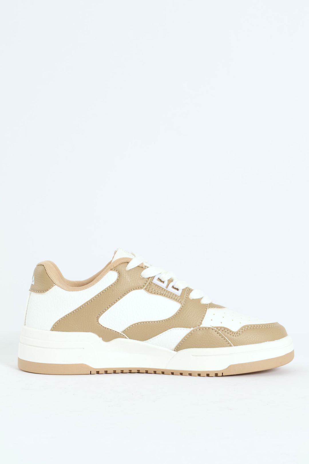 Lucas Panelled Lace Up Court Sneaker - Beige/White