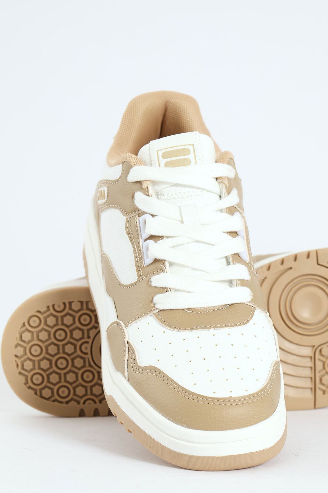 Lucas Panelled Lace Up Court Sneaker - Beige/White