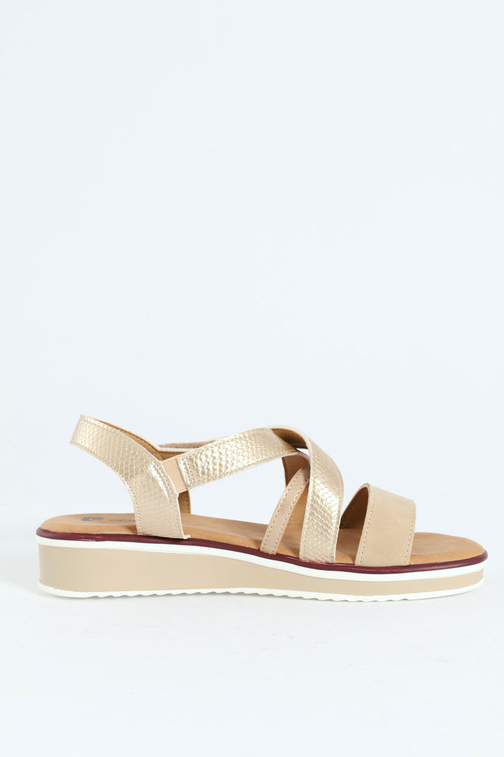 Denna X Over Elasticated Flatform Sandal - Beige