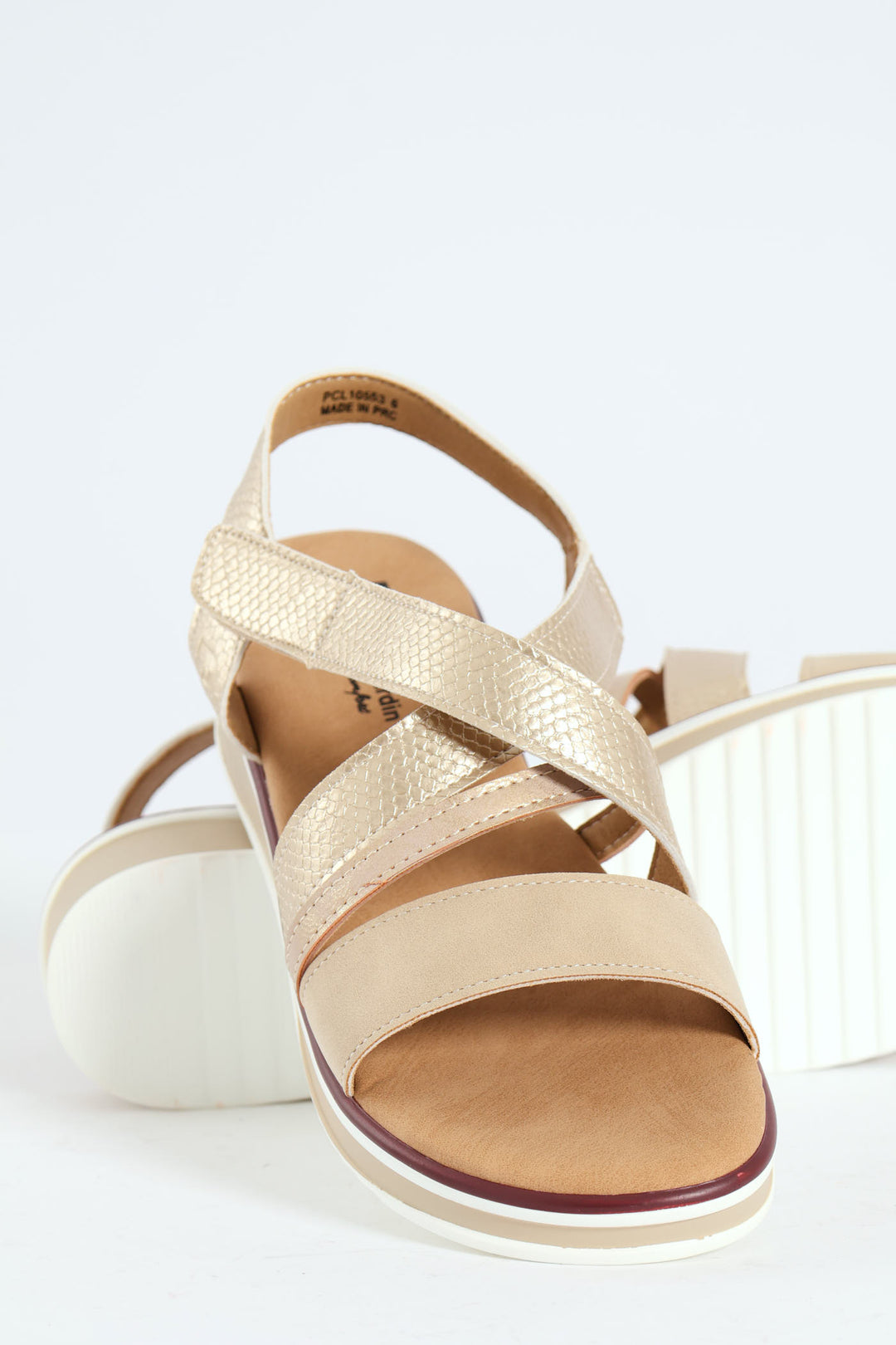 Denna X Over Elasticated Flatform Sandal - Beige