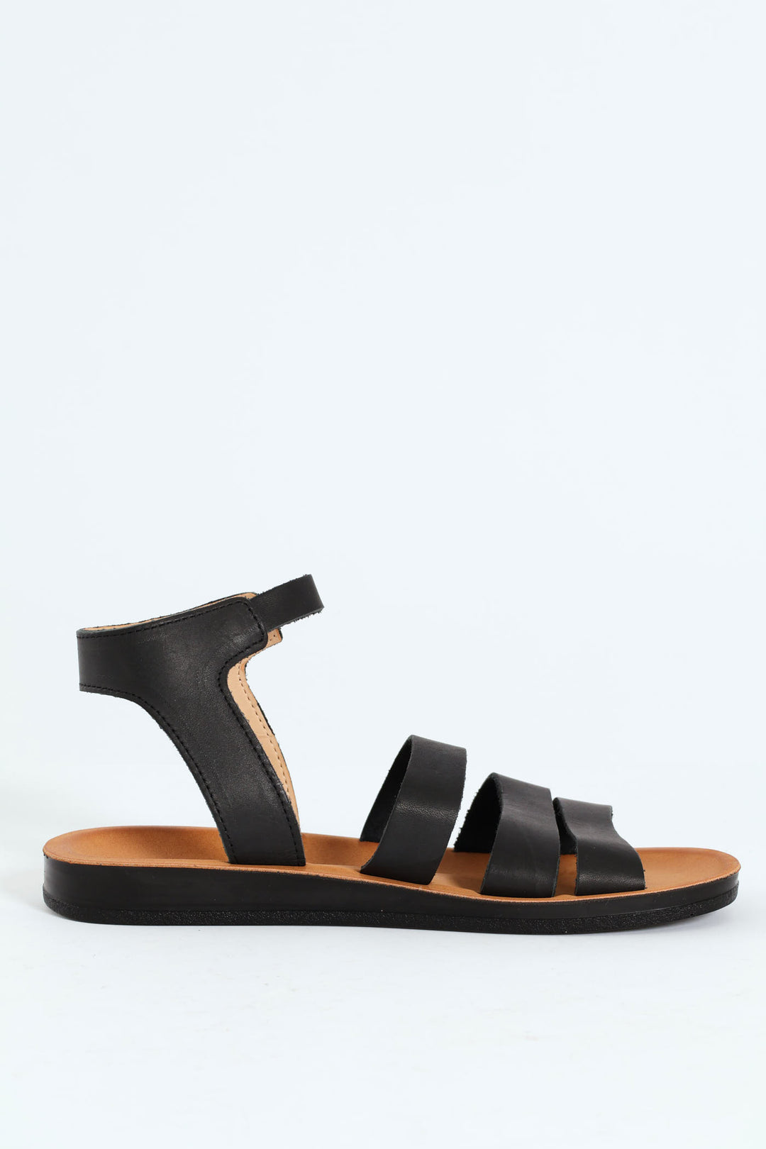 Hayley Leather Multi Strap Ankle Sandal - Black