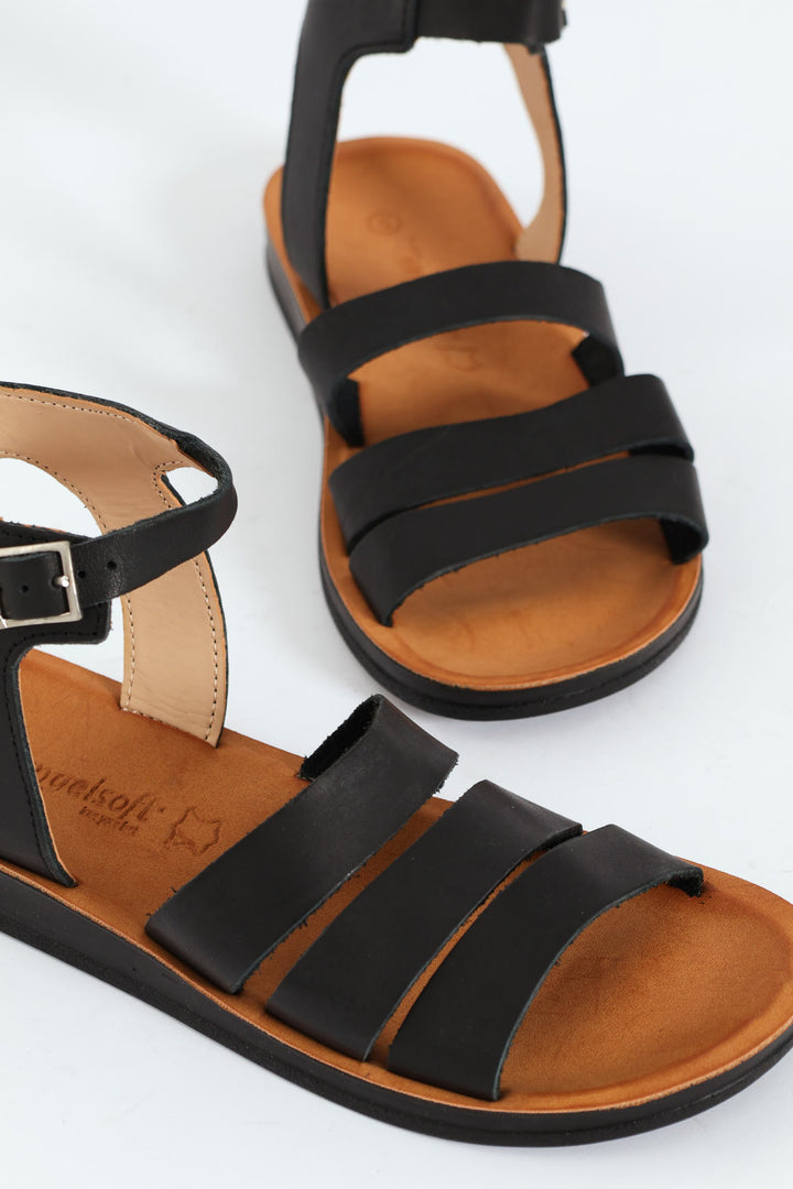 Hayley Leather Multi Strap Ankle Sandal - Black