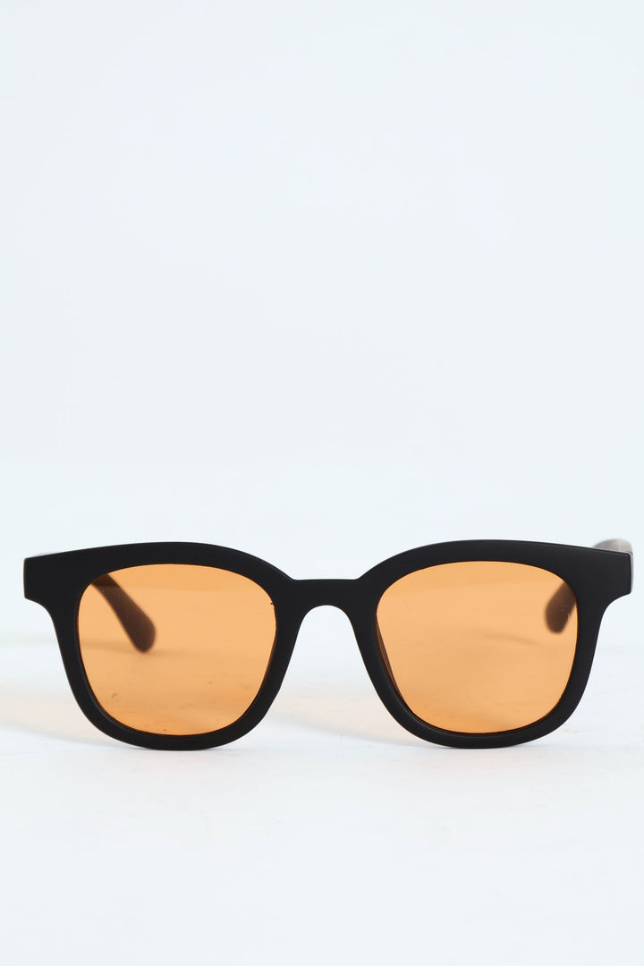 Soft Touch Round Retro Wayfarer Sunglasses - Black