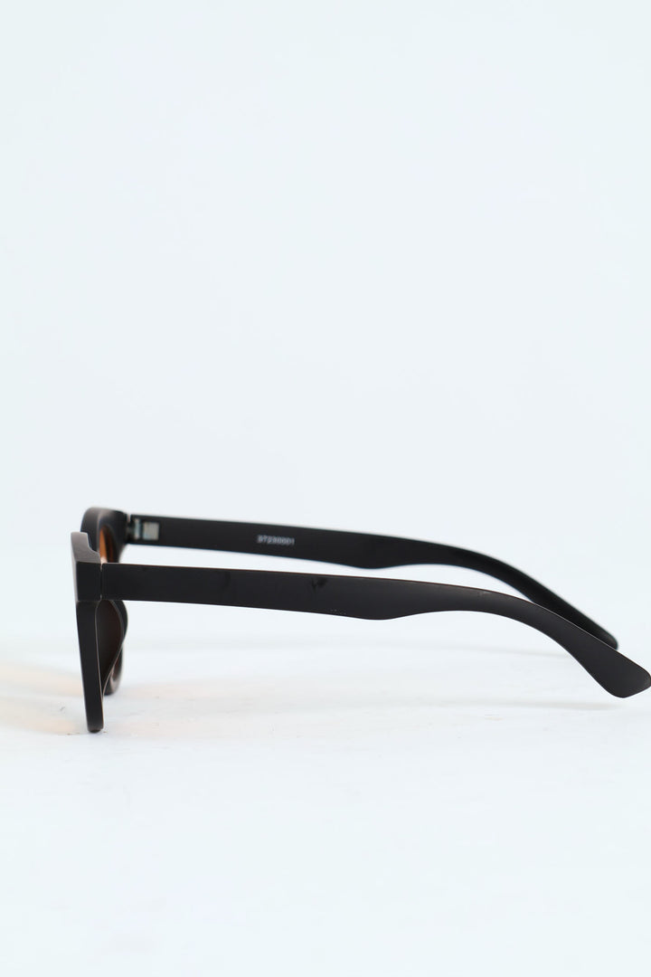 Soft Touch Round Retro Wayfarer Sunglasses - Black