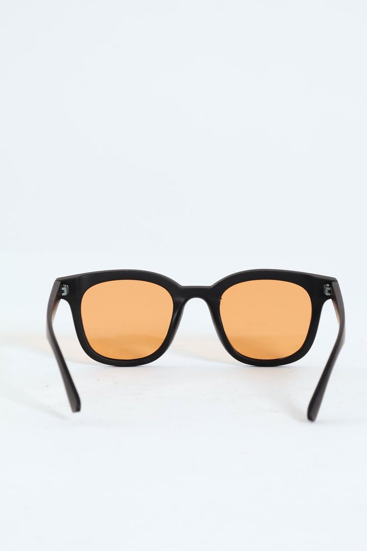 Soft Touch Round Retro Wayfarer Sunglasses - Black