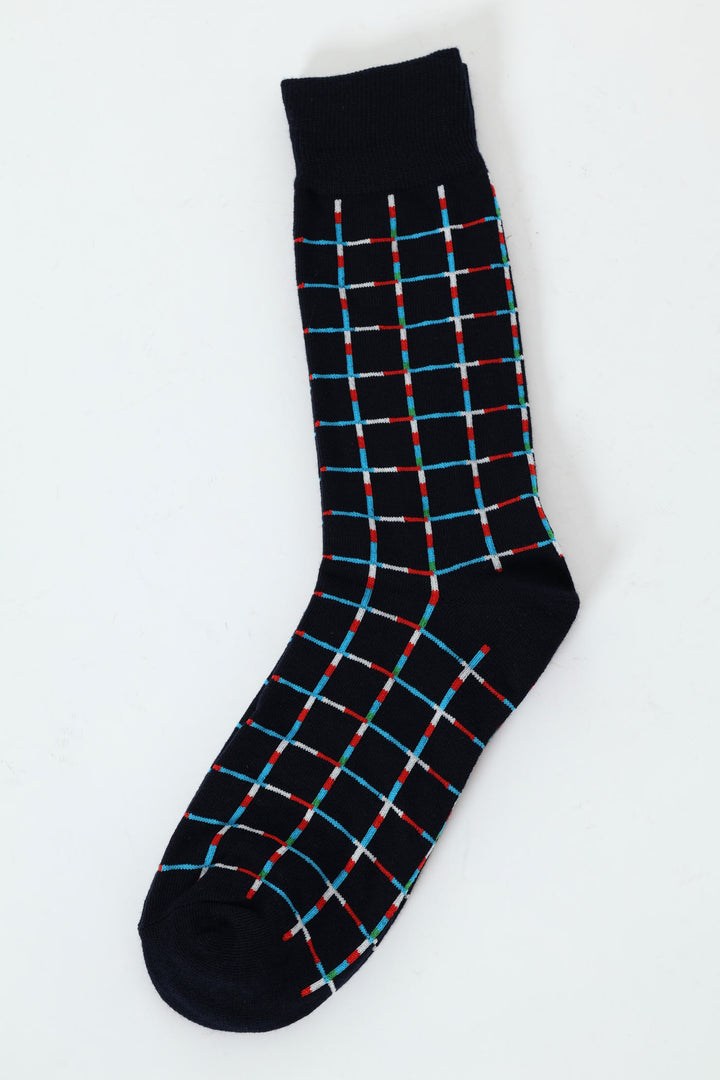 Geo Design Single Socks - Navy