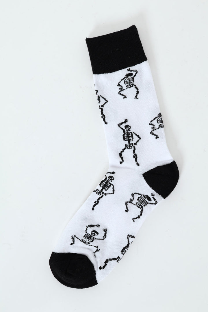 1 Pack Happy Dancing Skeleton Single Anklet Socks - White/Black