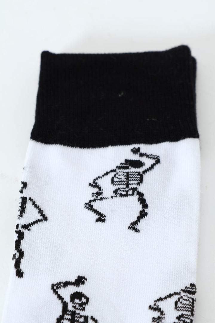 1 Pack Happy Dancing Skeleton Single Anklet Socks - White/Black