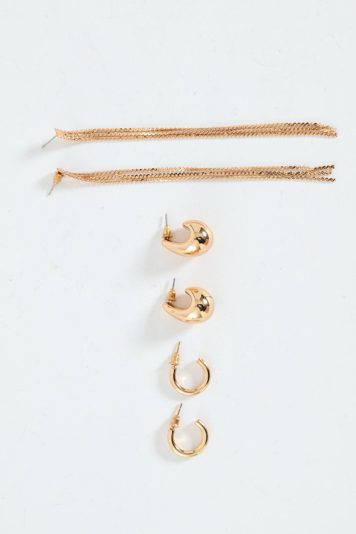 3 Pack Chain Drop Earring - Gold