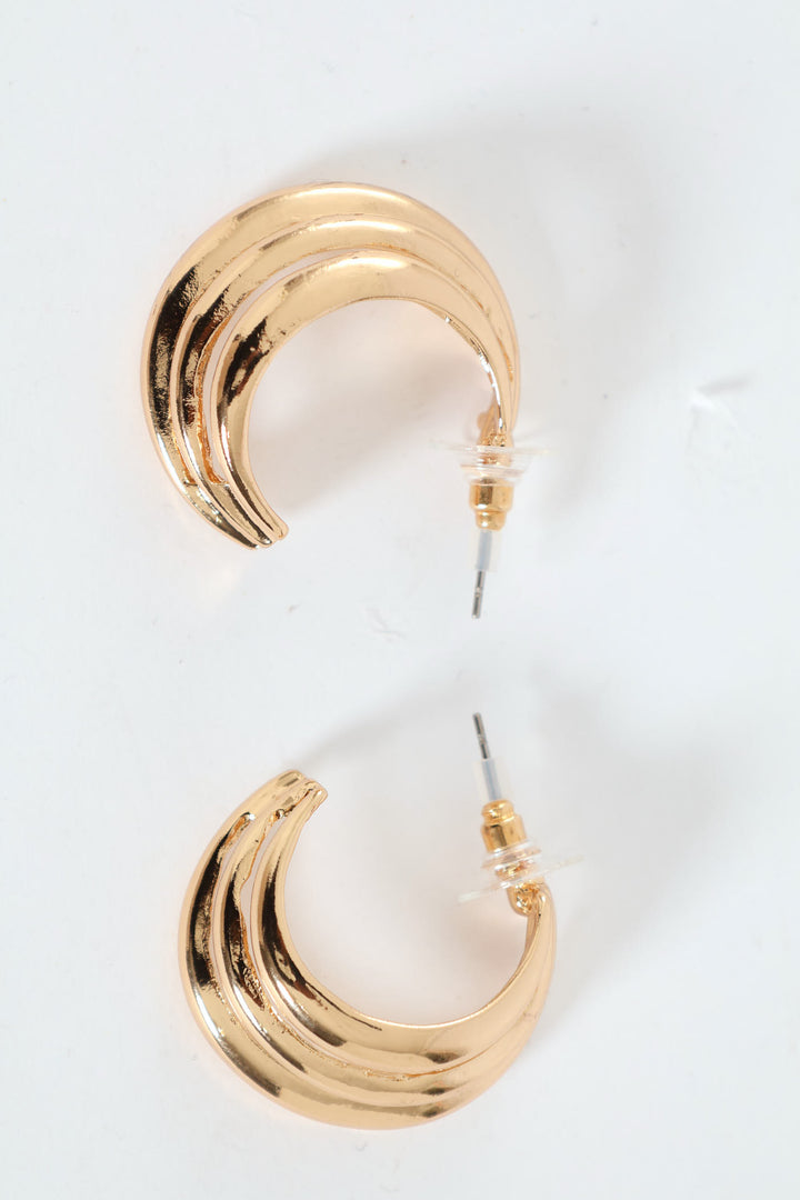 3 Strand Asymmetrical Hoop Earrings - Gold