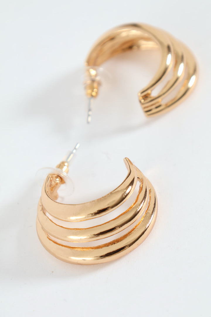 3 Strand Asymmetrical Hoop Earrings - Gold