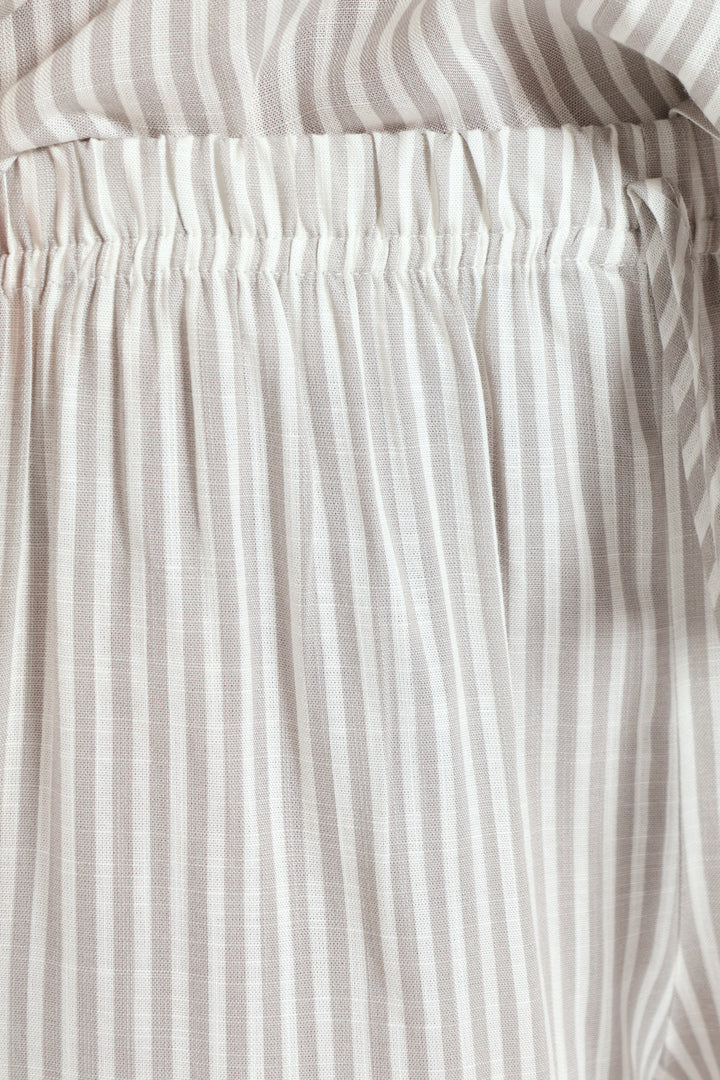 Linen Stripe Button Through Short Sleep Set - White/Grey