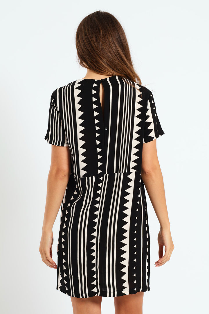 Back Detail Shift Dress - Black/Fawn