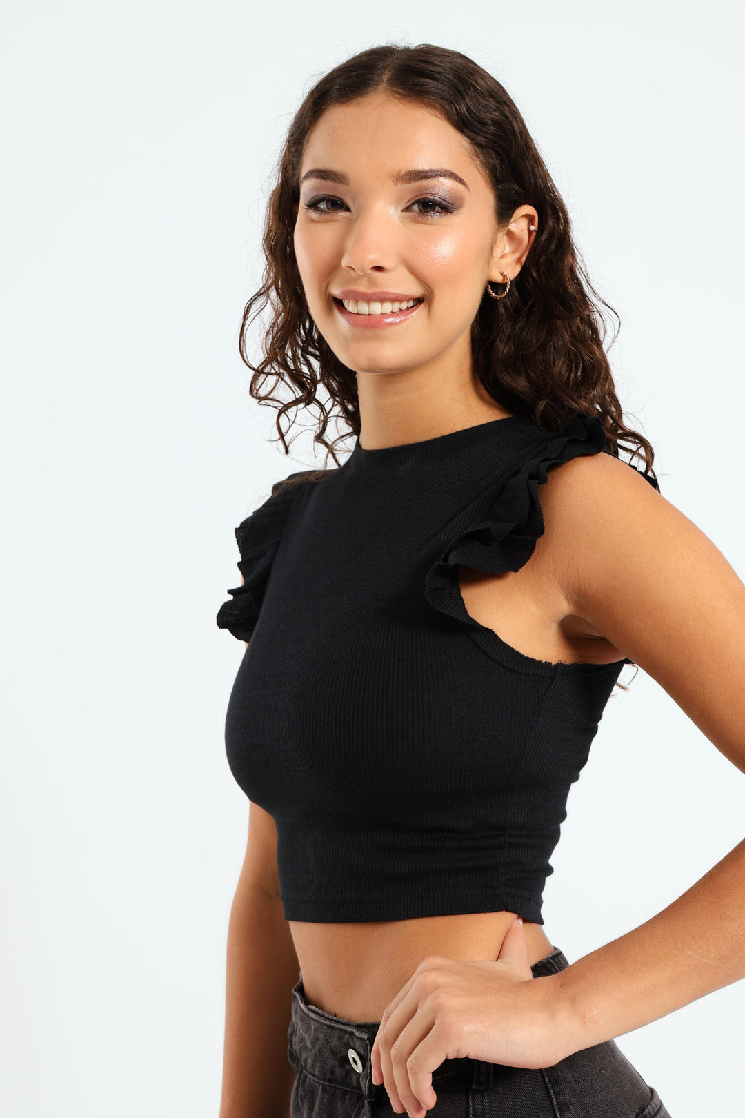 Rib Frill Tank - Black