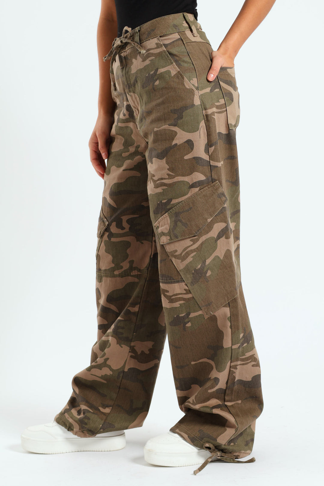 Diagonal Pocket Wide Leg Pants - Fatigue