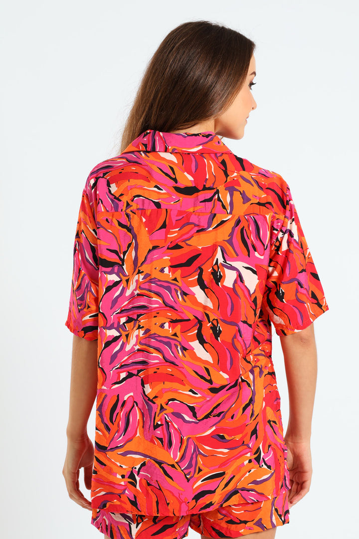 Oversized Printed Shirt - Pink/Orange