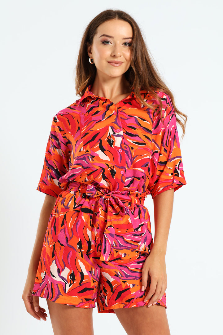 Oversized Printed Shirt - Pink/Orange