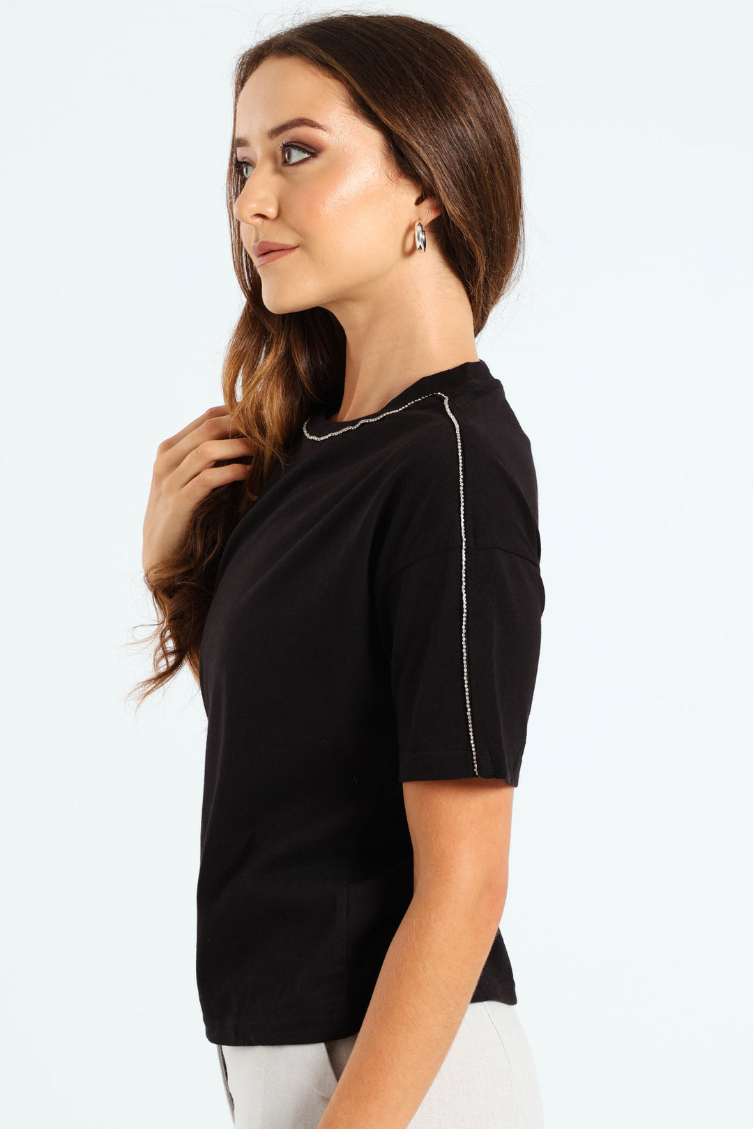 Diamante Strip Boxy Tee - Black