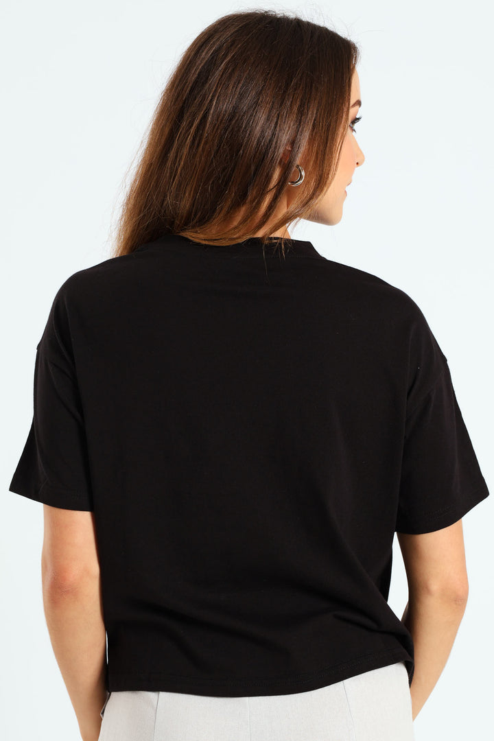 Diamante Strip Boxy Tee - Black