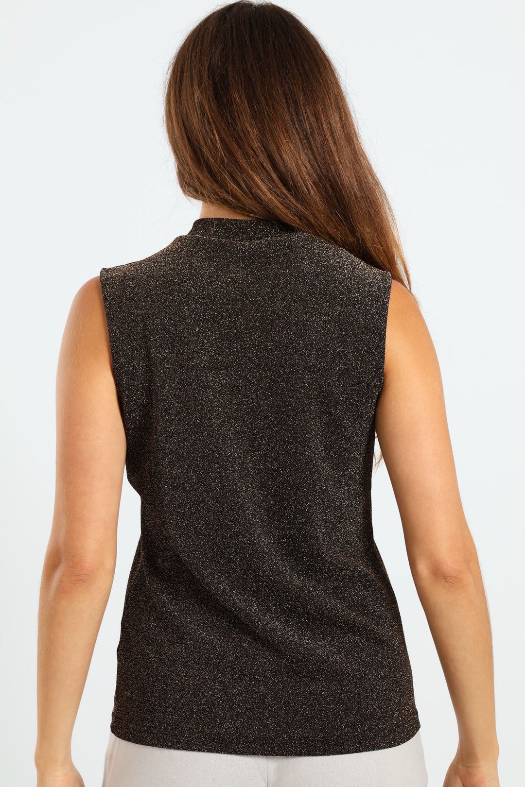 Sleeveless Hi-Neck Shimmer Tank - Black/Gold