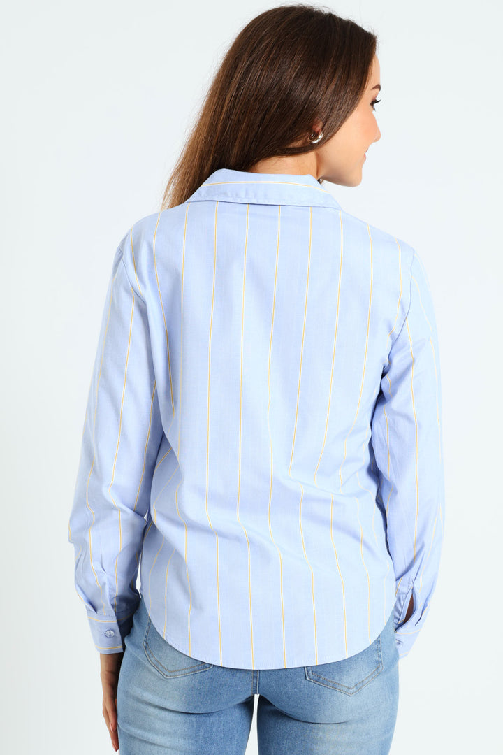 Button Through Striped Shirt - Blue