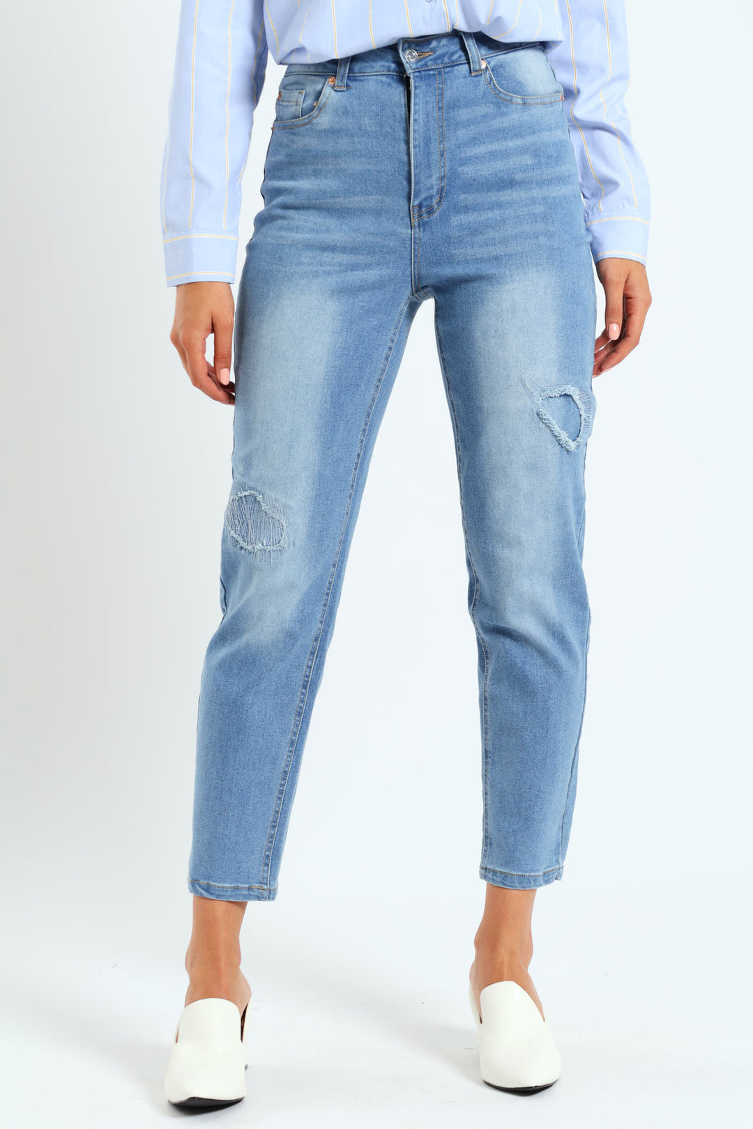 Rip & Repair Patch Mom Jean - Salty Mid Wash