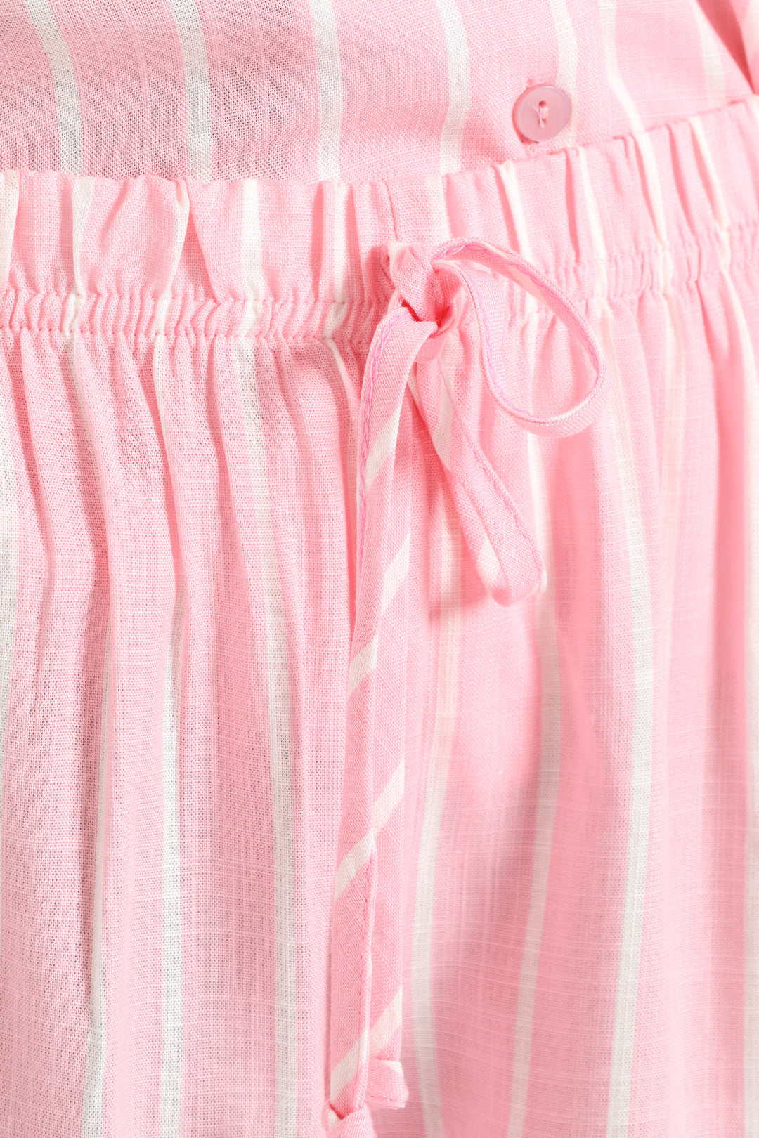 Linen Stripe Button Through Short Sleep Set - White/Pink