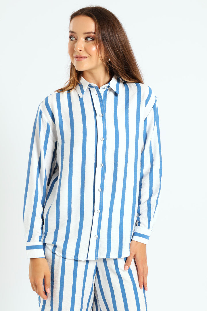 Wavy Stripe Oversized Shirt - White/Blue