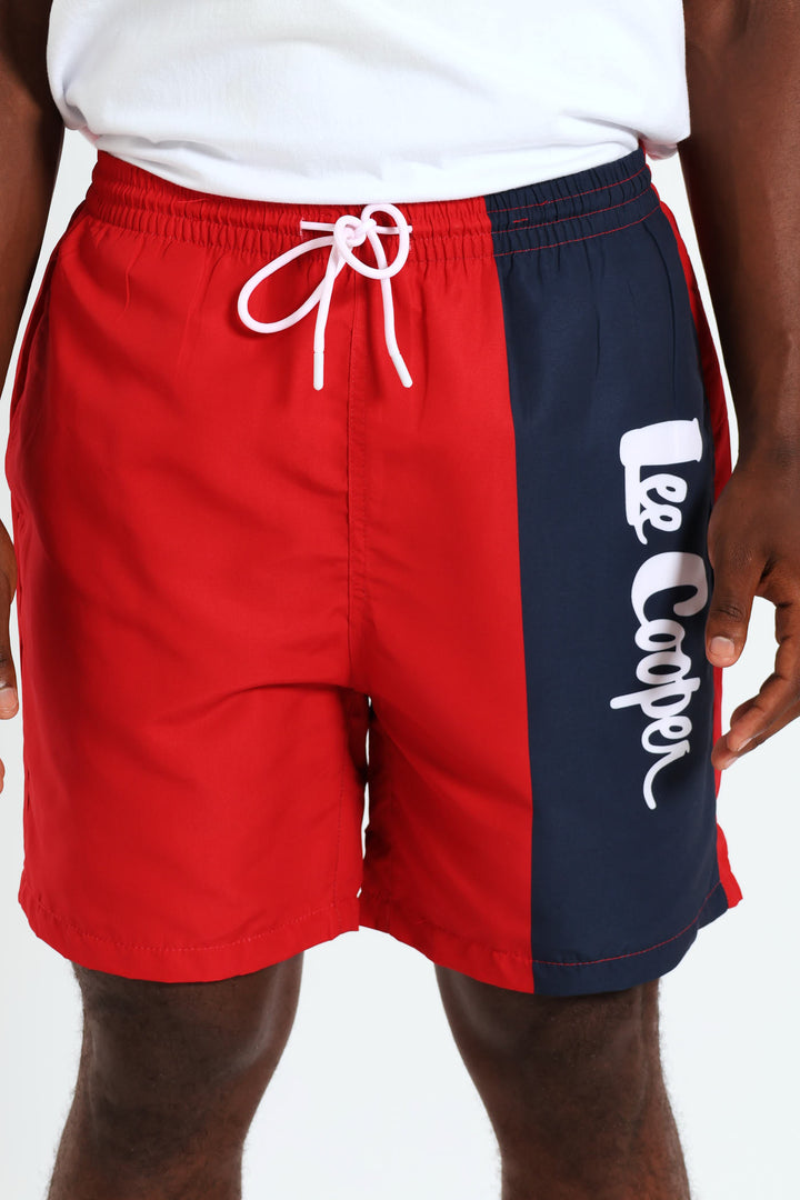 Two Tone Script Swim Short - Navy/Red