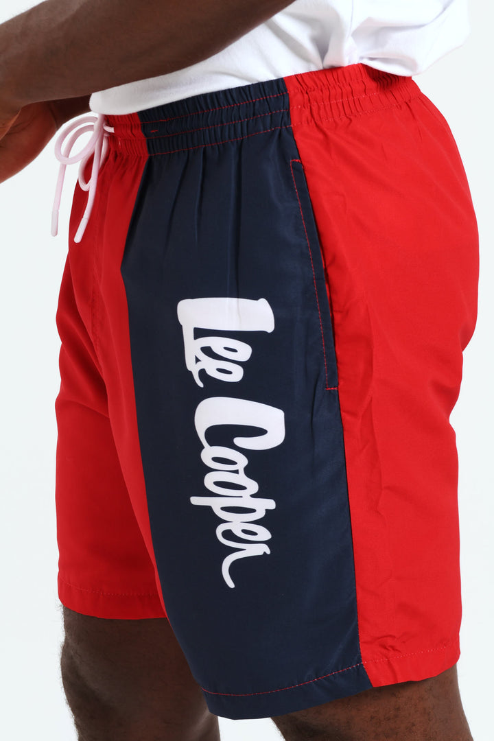 Two Tone Script Swim Short - Navy/Red