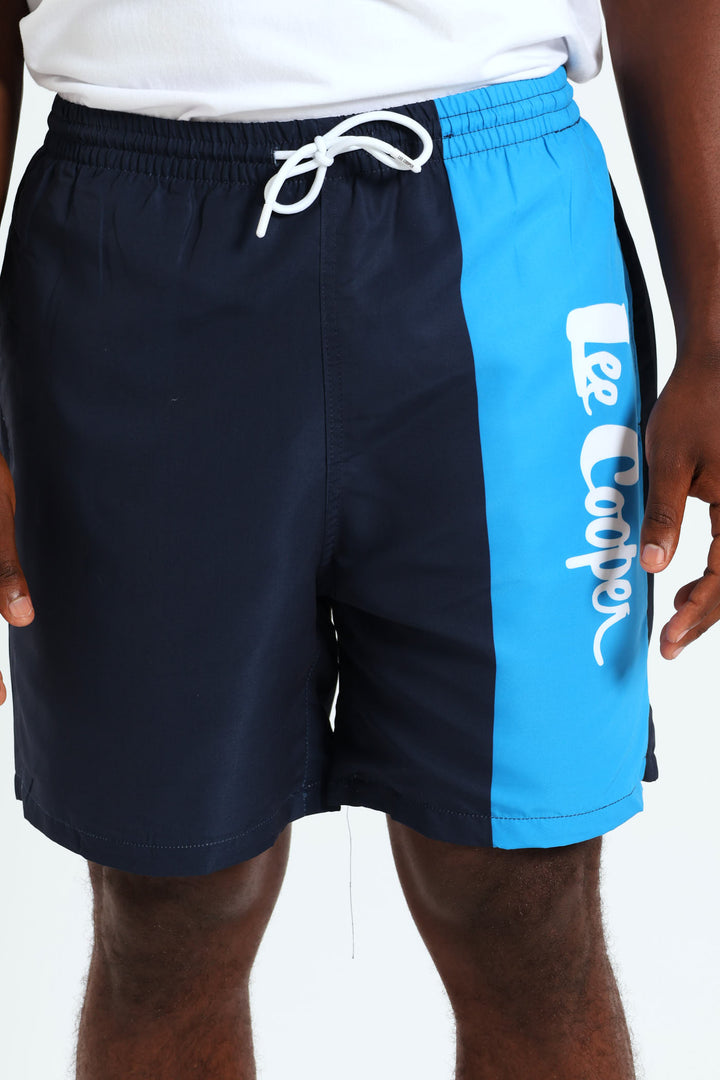 Two Tone Script Swim Short - Light Blue/Navy