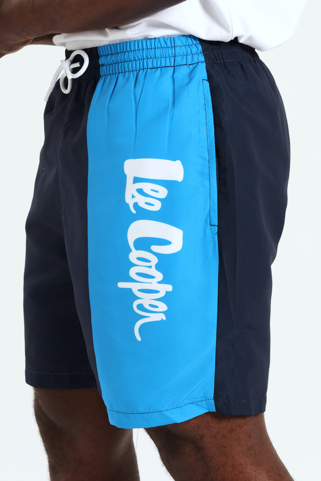 Two Tone Script Swim Short - Light Blue/Navy