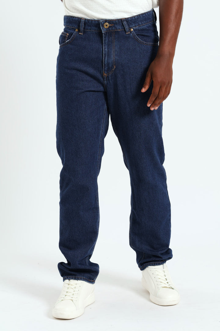 Rigid Straight Denim Jean - Dark Blue