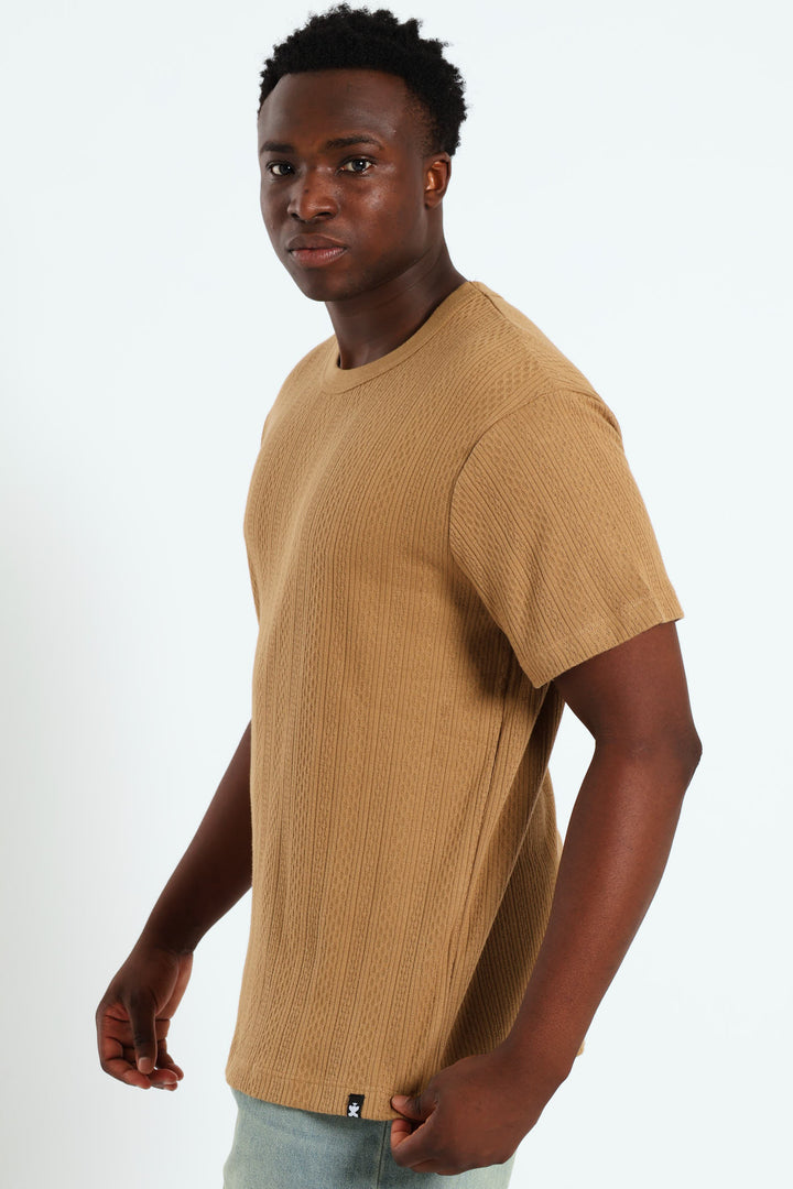 Honeycomb Pointelle Tee - Khaki