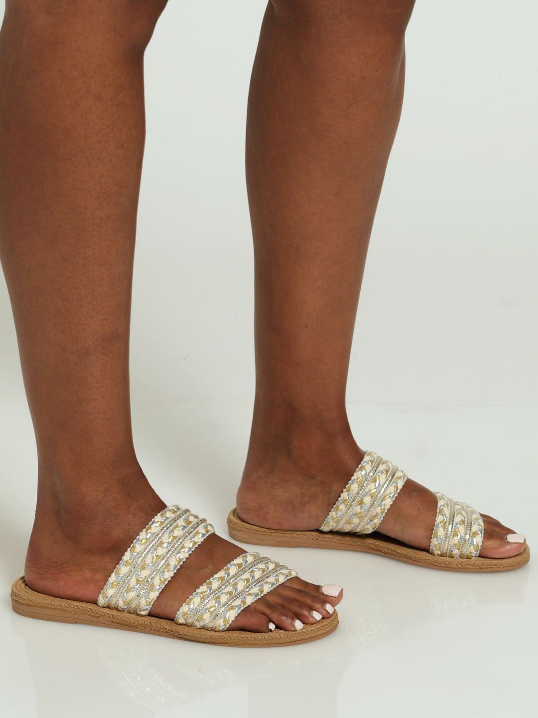 Asymmetrical Weave Strap Mule Sandal