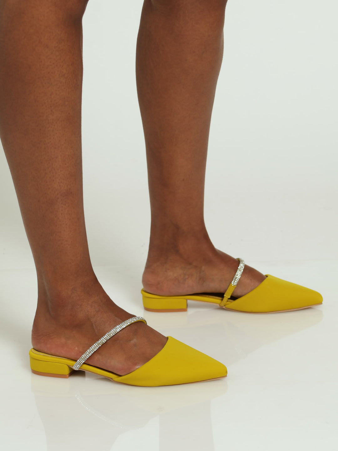 Diamante Strap Pointy Push In Mule - Chartreuse