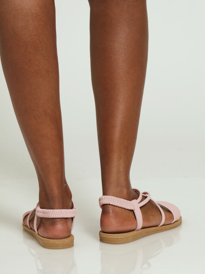 Cross Strap Elasticated Back Sandal - Blush