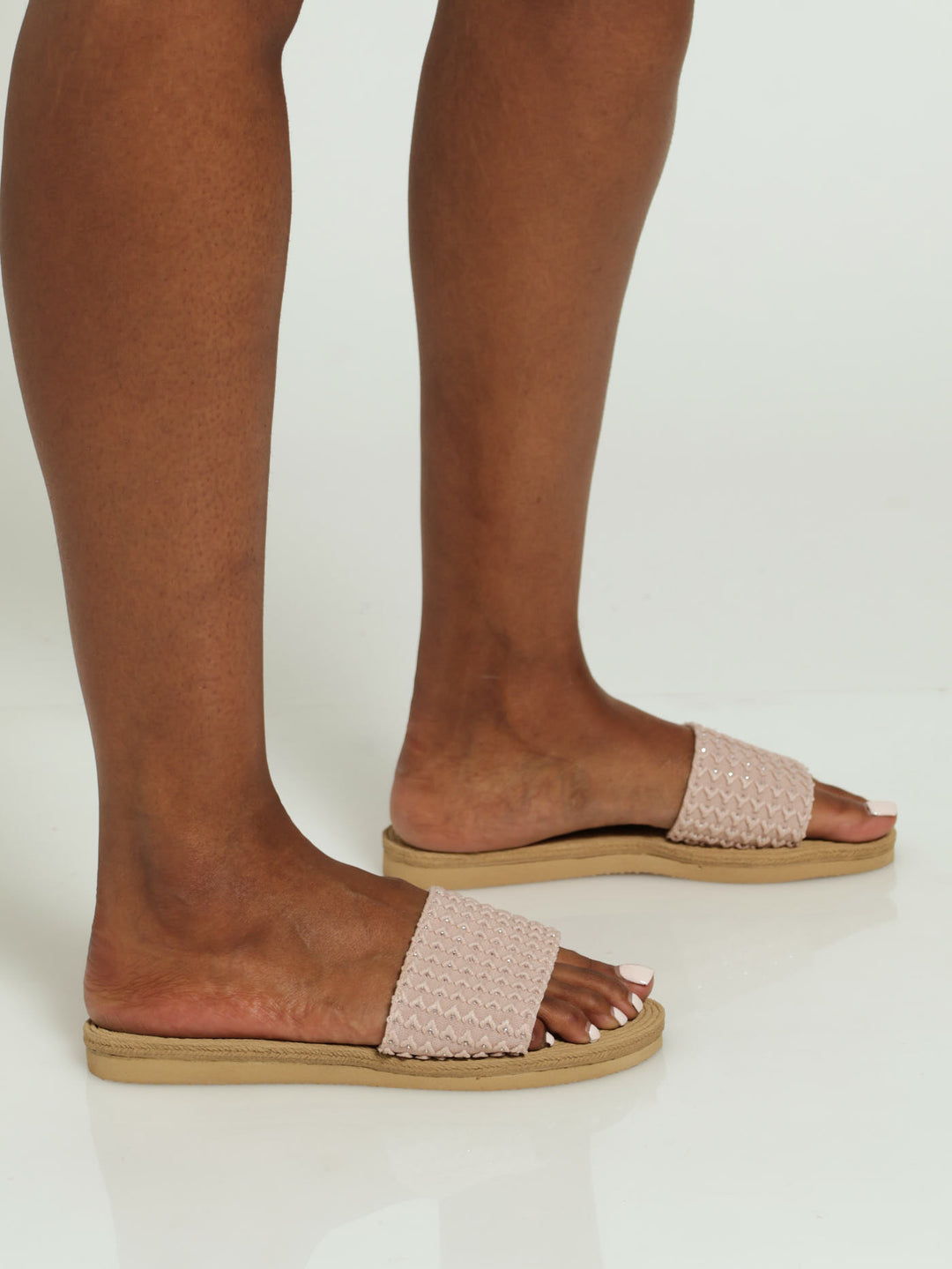 Textured Banded Mule Sandal - Blush