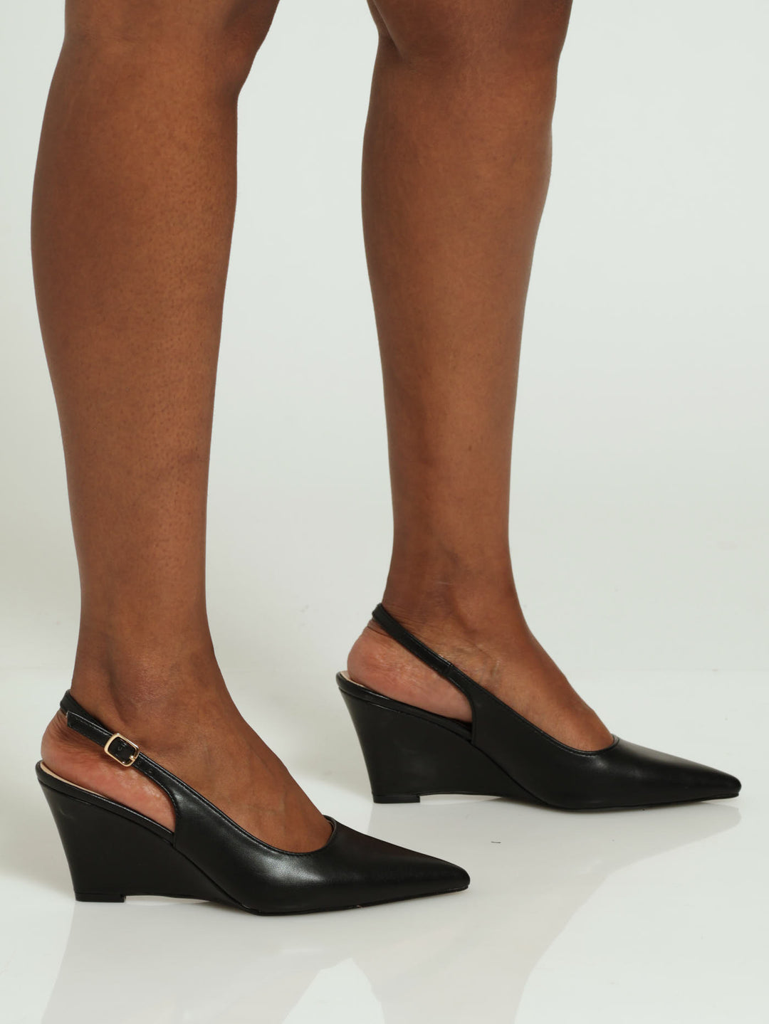 Covered Wedge Pointed Slingback Heel - Black