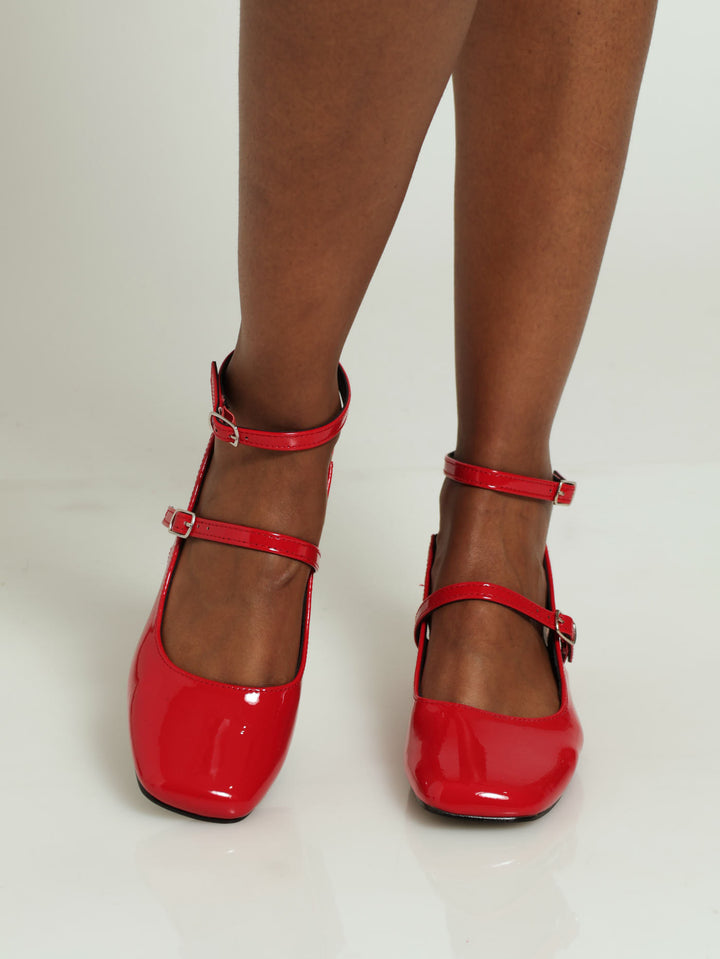 Slingback Mary Jane With Ankle Strap - Red