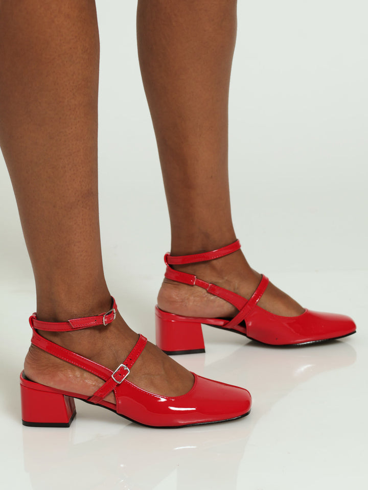 Slingback Mary Jane With Ankle Strap - Red