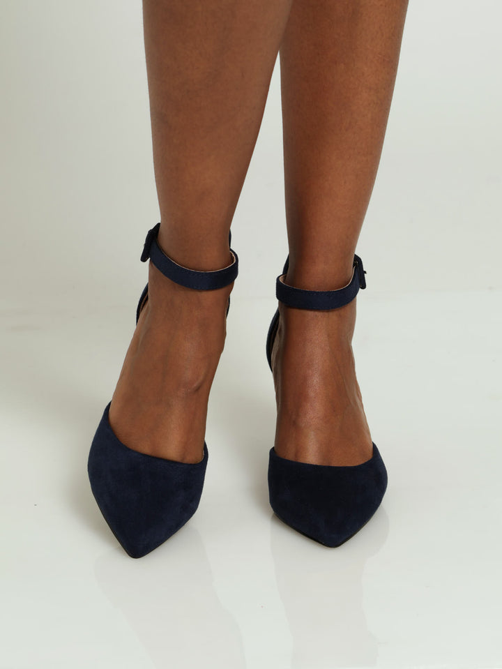 Ankle Strap Open Waist Court Heel - Navy