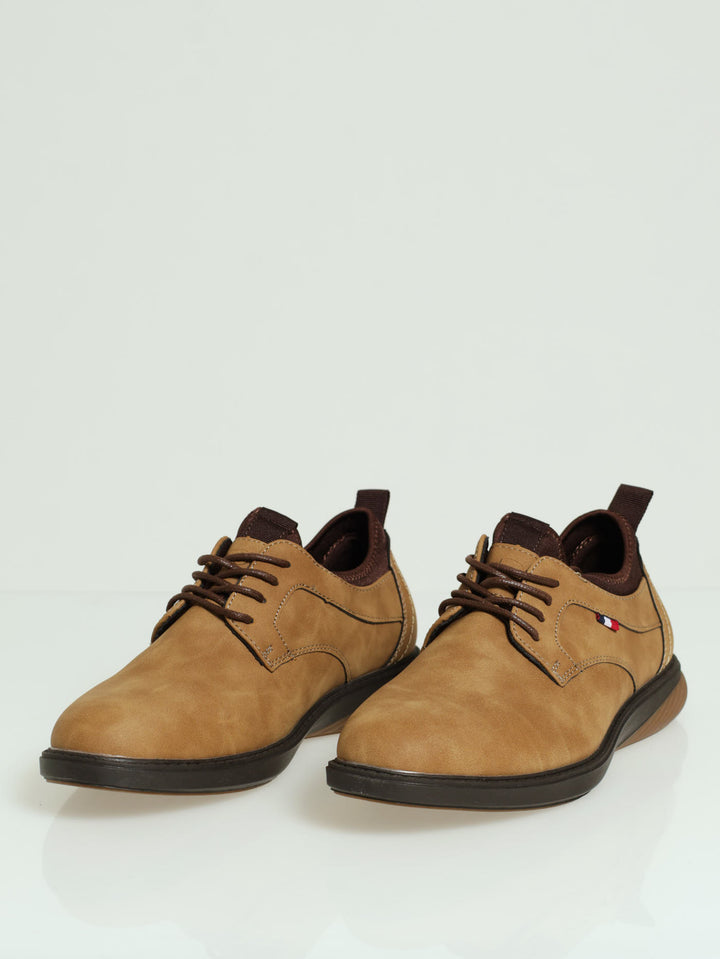 Knit Collar Hybrid Lace Up Shoe - Tan